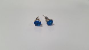 A PAIR OF NEON BLUE APATITE SILVER STUDS