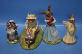 THREE ROYAL DOULTON AND ONE BESWICK FIGURE TO INCLUDE 'MISS MOPPET', 'ANGEL BUNNYKINS', 'LOVEHEART