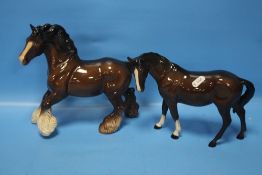 A BESWICK SHIRE HORSE AND ANOTHER BESWICK HORSE (2)