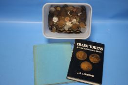 A BOX OF ASSORTED COINS AND TWO RELATED BOOKS