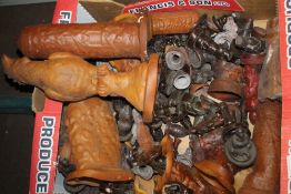 A BOX OF MOULDS FOR MAKING FIGURES, CHESS SET ETC.