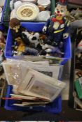 A BOX OF EPHEMERA TOGETHER WITH A BOX OF CHILDREN'S TOYS