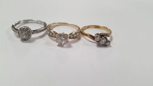 A 9 CT GOLD LADIES DRESS RING WITH TWO OTHER DRESS RINGS (3)