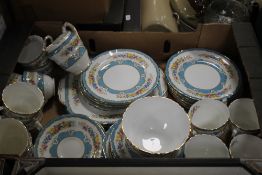 A TRAY OF CROWN STAFFORDSHIRE TEA & DINNERWARE (TRAY NOT INCLUDED)