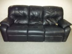 A BLACK LEATHER ELECTRIC RECLINER SOFA