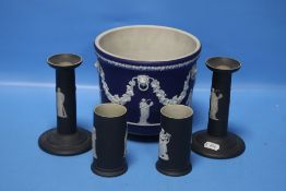 A COLLECTION OF WEDGWOOD JASPERWARE MAINLY BLACK