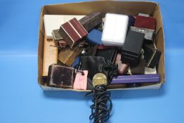 A QUANTITY OF EMPTY JEWELLERY BOXES AND A MICROPHONE