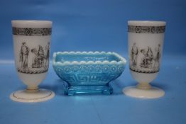 A PAIR OF MID-19TH CENTURY GEORGE BACCHUS & SONS VITRIFIED ENAMEL OPAL ART GLASS GOBLETS WITH