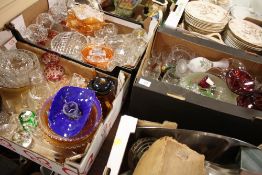 THREE TRAYS OF ASSORTED GLASSWARE TO INCLUDE CARNIVAL GLASS, PAPERWEIGHTS ETC.