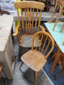 A MODERN WINDSOR ARMCHAIR & ANOTHER HOOP BACK CHAIR (2)