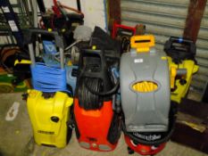 A MIXTURE OF ITEMS TO INCLUDE PRESSURE WASHERS, HENRY HOOVER, COMPRESSOR, VELOX 300, HOSE REEL