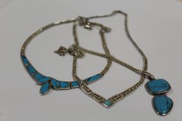 THREE STERLING SILVER AND TURQUOISE NECKLACES APPROX WEIGHT - 71.3G