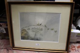 LESLIE CHARLES WORTH (1923-2009). Misty wooded landscape with small bird in flight, signed and dated