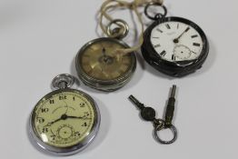 A HALLMARKED SILVER CASED POCKETWATCH BY GEO GRIFFIN OF TAMWORTH A/F, TOGETHER WITH A SWISS MADE