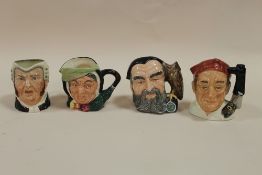 FOUR SMALL ROYAL DOULTON CHARACTER JUGS COMPRISING MERLIN D6536, BOOT MAKER D6579, SAIRY GAMP