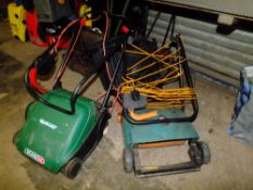 A QUALCAST ELECTRIC LAWNMOWER TOGETHER WITH AN ELECTRIC SCARIFIER AND A CYLINDER LAWNMOWER A/F