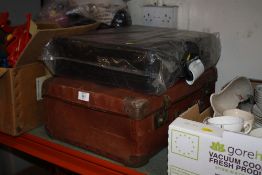 A VINTAGE SUITCASE CONTAINING ORDNANCE SURVEY MAPS TOGETHER WITH A MODERN BRIEFCASE