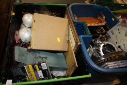 TWO TRAYS OF ASSORTED HOUSEHOLD SUNDRIES TO INCLUDE CLOCKS ETC..