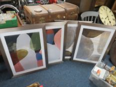 A SET OF FOUR MODERN FRAMED ABSTRACT PRINTS 90 X 70 cm (4)