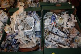 TWO TRAYS OF CERAMIC FIGURES ETC. TO INCLUDE DOG FIGURES