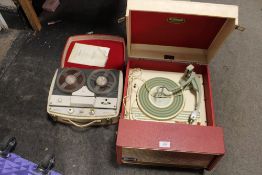 A VINTAGE DANSETTE MONARCH RECORD PLAYER TOGETHER WITH A FIDELITY REEL TO REEL (2)
