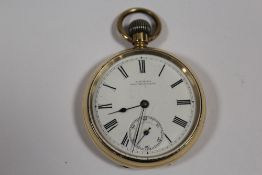 A GOLD PLATED A.W.W.CO WALTHAM MASS OPEN FACED POCKET WATCH