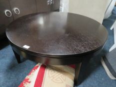 A MODERN CIRCULAR BLACK COFFEE TABLE, H 40 cm, Dia. 93 cm