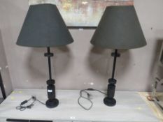 A PAIR OF MODERN BLACK TABLE LAMPS WITH SHADES, H 92 cm (2)