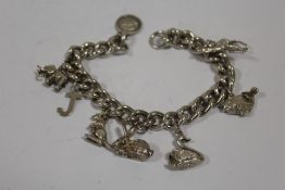 A SILVER CHARM BRACELET - NO CLASP, APPROX WEIGHT 48.1G