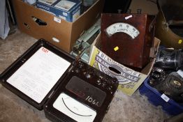 A VINTAGE BAKELITE WATTMETER, TOGETHER WITH AN OAK CASED EXAMPLE AND AN ADDING MACHINE A/F (3)