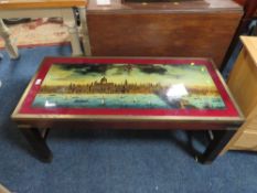 A RETRO GLASS TOPPED LONDON MAP COFFEE TABLE AND THREE ASSORTED CHAIRS (4)