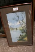 A FRAMED AND GLAZED WATERCOLOUR DEPICTING THE RIVER THAMES SIGNED CANDELA SEVILLA