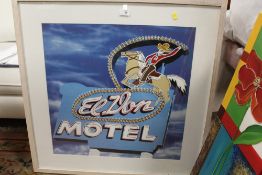 A MODERN FRAMED AND GLAZED PRINT OF THE EL VON HOTEL SIGN