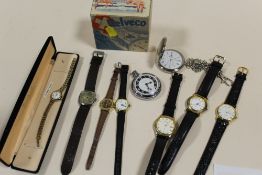 A COLLECTION OF VINTAGE AND MODERN WRIST AND POCKET WATCHES TO INCLUDE AN ACCURIST EXAMPLE, MILITARY