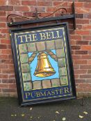 A LARGE VINTAGE 'THE BELL' PUB SIGN ON A METAL FRAME, OVERALL H 160 cm, W 104 cm