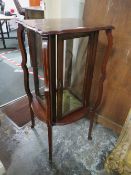 AN ANTIQUE MAHOGANY INLAID GLAZED BOOKCASE H 94 cm, W 43 cm
