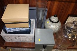 A QUANTITY OF MODERN STORAGE BOXES, MODERN LIDDED URNS ETC.