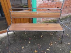 AN INDUSTRIAL STYLE WOOD AND METAL BENCH, APPROX L 151 cm