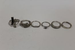 SIX SILVER DRESS RINGS TO INCLUDE GEM SET EXAMPLES, APPROX WEIGHT 16.9G