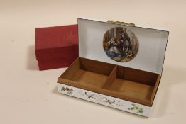 A BOXED BILSTON ENAMEL CIGARETTE BOX