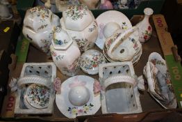 A TRAY OF AYNSLEY PEMBROKE AND OTHER CERAMICS ETC.