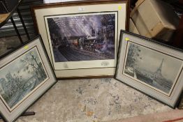 A SIGNED LIMITED EDITION FRAMED AND GLAZED RAILWAY INTEREST PRINT ENTITLED 'MID MORNING DEPARTURE'