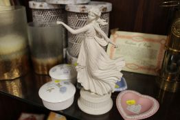 A LIMITED EDITION WEDGWOOD 'THE DANCING HOURS' COLLECTION FIGURE TOGETHER TWO WEDGWOOD JASPERWARE