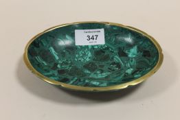 A BRASS RIMMED MALACHITE SHALLOW BOWL