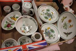 TWO TRAYS OF PORTMEIRION THE BOTANIC GARDEN CERAMICS TO INCLUDE A QUANTITY OF SERVING DISHES, VASES,