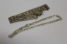 A HALLMARKED SILVER BRACELET TOGETHER WITH A SILVER CURB LINK BRACELET, APPROX WEIGHT 22.7G