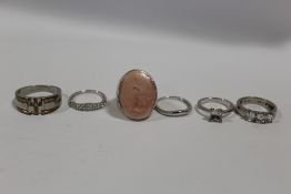 SIX SILVER DRESS RINGS TO INCLUDE GEM SET EXAMPLES, APPROX WEIGHT 39.8G