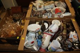 TWO TRAYS OF ASSORTED CERAMICS TO INCLUDE WEDGWOOD ROYAL DOULTON ETC.. TOGETHER WITH AS TRAY OF