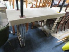 A MODERN CONSOLE TABLE - WITH CONCRETE STYLE TOP ON CHROMED BASE H 86 cm, W 100 cm, D 37 cm