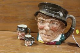 THREE GRADUATING ROYAL DOULTON CHARACTER JUGS - PADDY, consisting of miniature, small and large, H